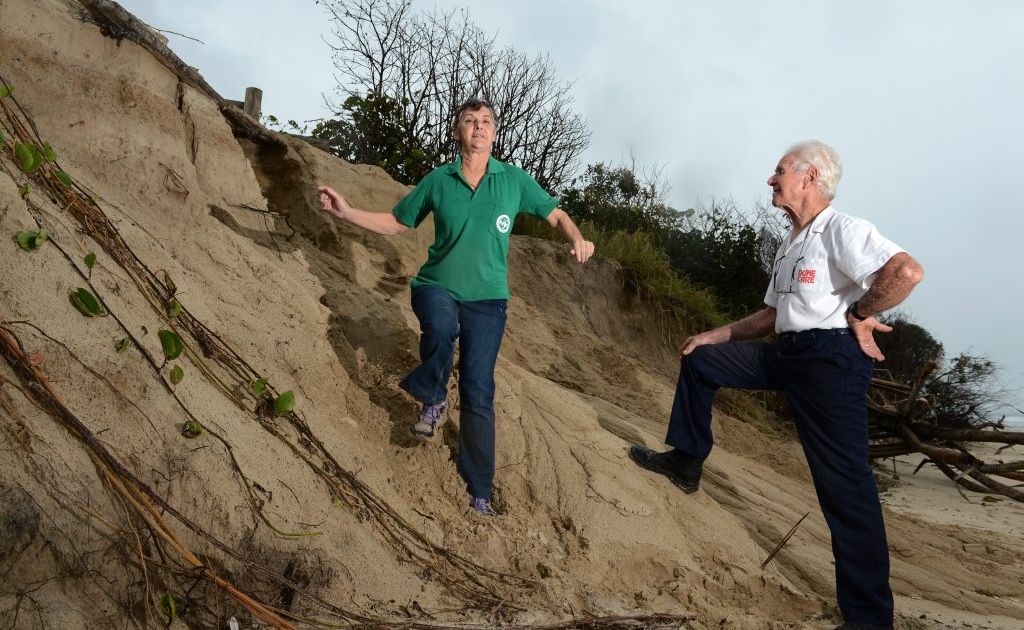 Erosion at Fingal Beach. Kay Bolton and Ian Erosion at Fingal Beach. Kay Bolton and Ian