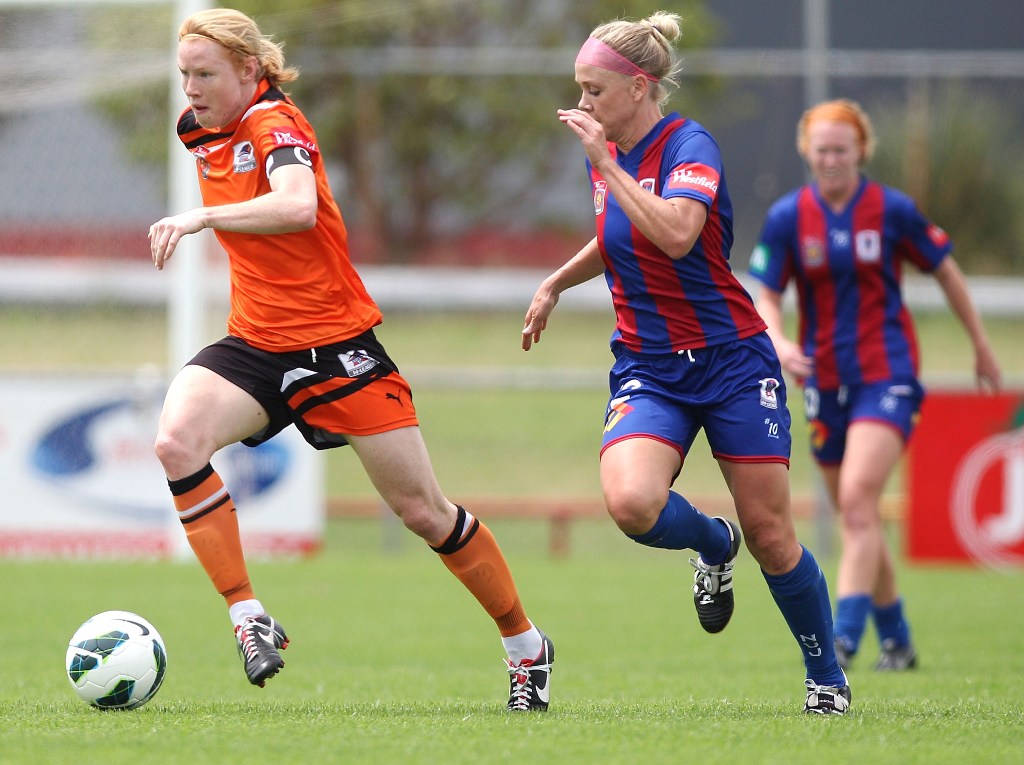 Clare Polkinghorne of the Brisbane Roar in control of the ball during the round seven W-League match between the Newcastle Jets and the Brisbane Roar at Wanderers Oval on December 2, 2012 in Newcastle, Australia. Clare Polkinghorne of the Brisbane Roar in control of the ball during the round seven W-League match between the Newcastle Jets and the Brisbane Roar at Wanderers Oval on December 2, 2012 in Newcastle, Australia.