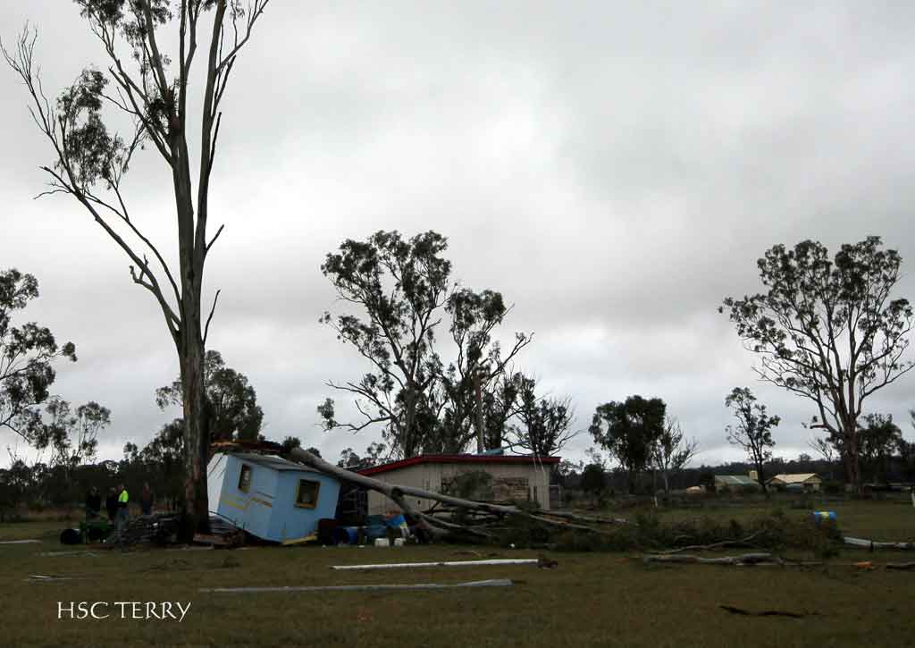 The aftermath of the storm that slammed into the Southern Downs community of Pratten overnight.
