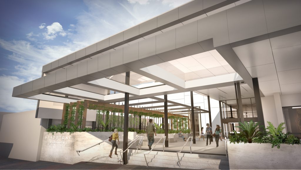 A preview of what the Goondoon Street entry to the Gladstone Entertainment Centre Precinct Expansion Project will look like once completed. Construction on the GECPE project began last September and should be complete by mid-October this year. Photo Contributed A preview of what the Goondoon Street entry to the Gladstone Entertainment Centre Precinct Expansion Project will look like once completed. Construction on the GECPE project began last September and should be complete by mid-October this year. Photo Contributed