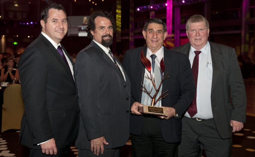 WINNING WAYS: Environment Minister Andrew Powell, Bundaberg Mayor Mal Forman, Bundaberg Regionl Council Waste & Regulatory Services branch manager James Stanfield and Thiess managing director Bruce Munro at the Premier's Sustainability Awards. Photo Contributed WINNING WAYS: Environment Minister Andrew Powell, Bundaberg Mayor Mal Forman, Bundaberg Regionl Council Waste & Regulatory Services branch manager James Stanfield and Thiess managing director Bruce Munro at the Premier's Sustainability Awards. Photo Contributed