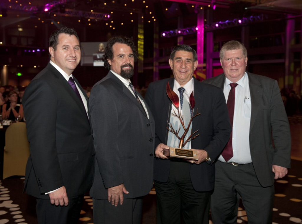 WINNING WAYS: Environment Minister Andrew Powell, Bundaberg Mayor Mal Forman, Bundaberg Regionl Council Waste & Regulatory Services branch manager James Stanfield and Thiess managing director Bruce Munro at the Premier's Sustainability Awards. Photo Contributed WINNING WAYS: Environment Minister Andrew Powell, Bundaberg Mayor Mal Forman, Bundaberg Regionl Council Waste & Regulatory Services branch manager James Stanfield and Thiess managing director Bruce Munro at the Premier's Sustainability Awards. Photo Contributed