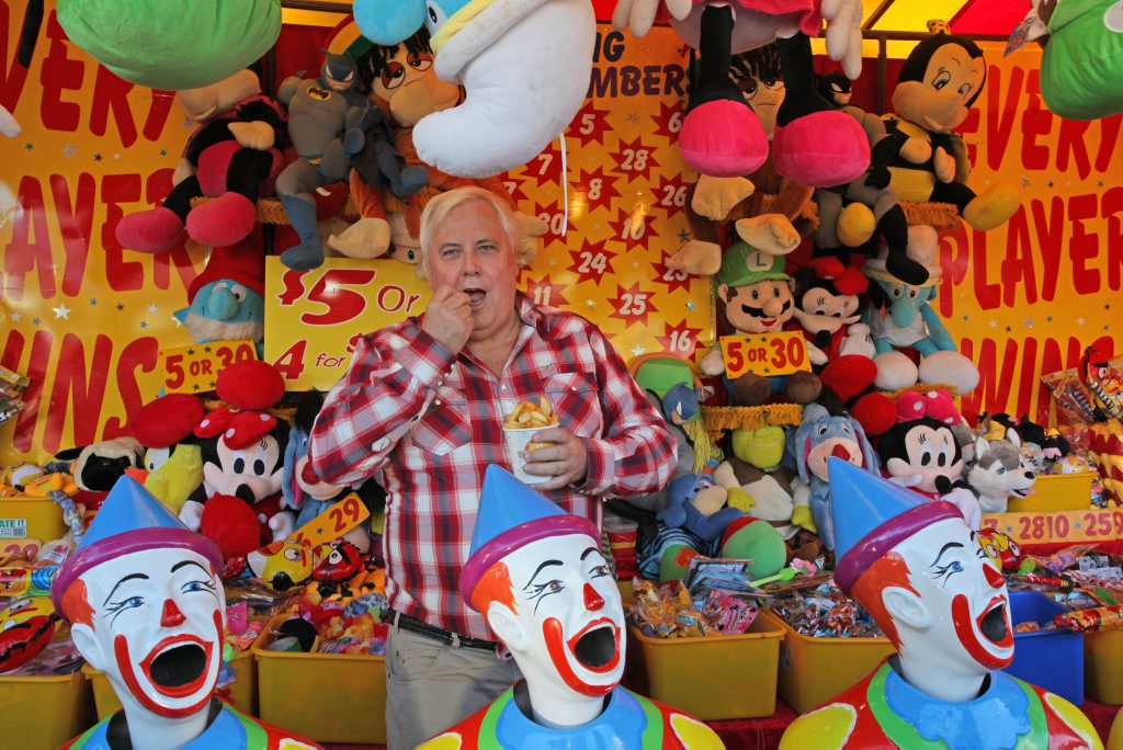 Clive Palmer doesn't mind playing the political clown. Clive Palmer doesn't mind playing the political clown.