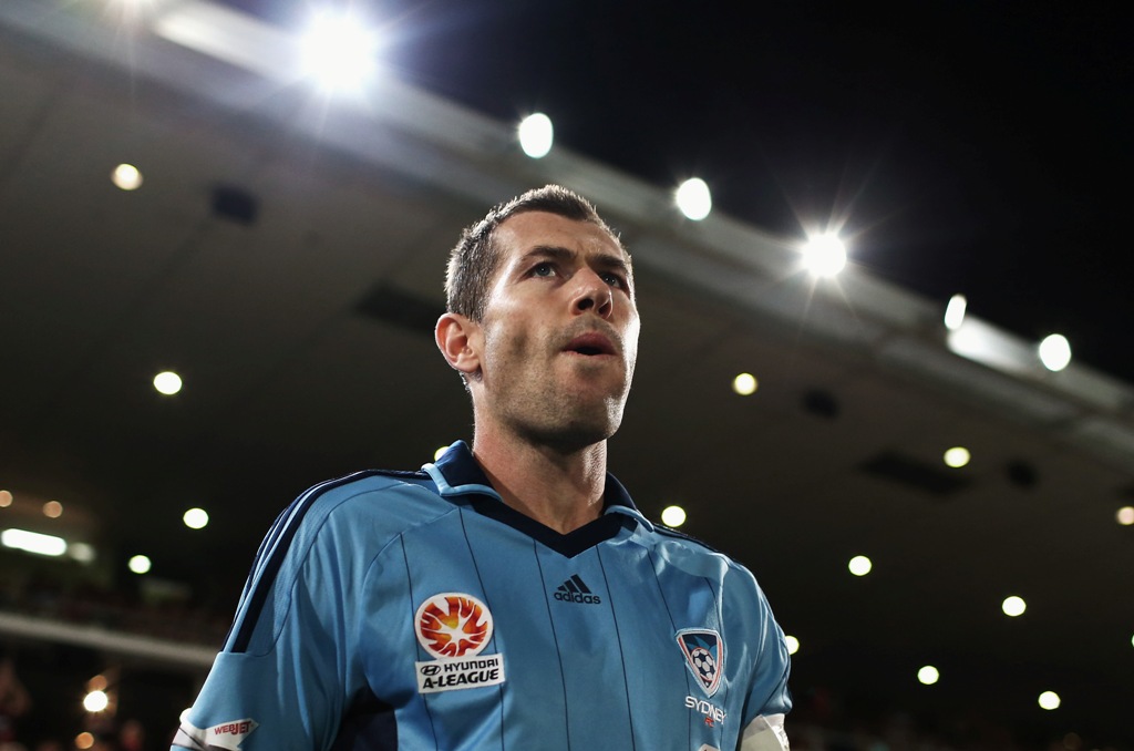 Brett Emerton of Sydney FC walks out onto the pitch during the round twenty six A-League match between the Western Sydney Wanderers and Sydney FC at Parramatta Stadium on March 23, 2013 in Sydney, Australia. Brett Emerton of Sydney FC walks out onto the pitch during the round twenty six A-League match between the Western Sydney Wanderers and Sydney FC at Parramatta Stadium on March 23, 2013 in Sydney, Australia.