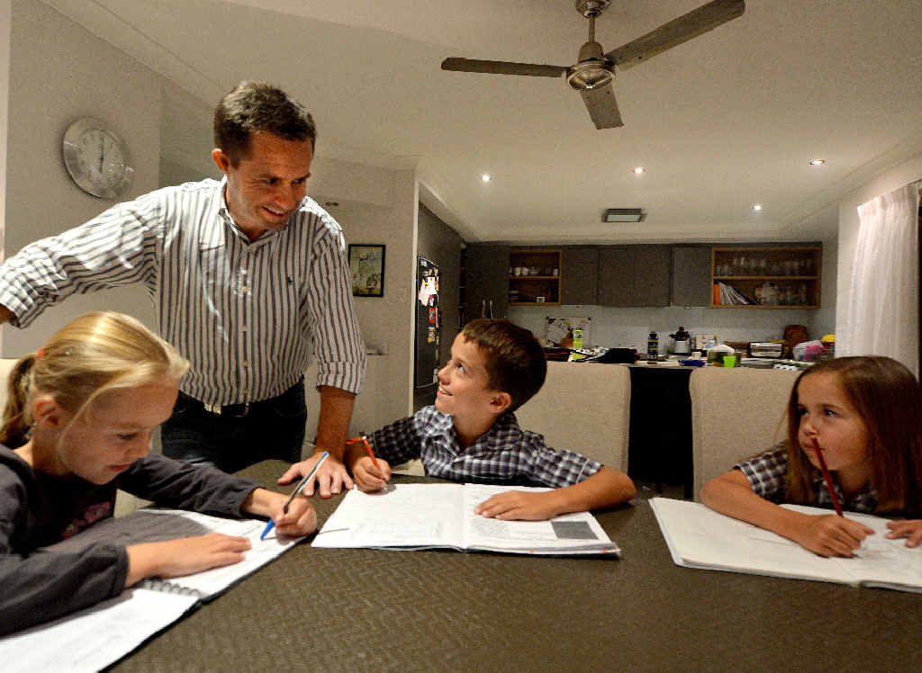 Advances in technology mean Tim Miles doesn’t have to spend 50 hours a week in the office but can work from home and spend more time with his three children Chloe, 7, Isaac, 9, and Charlotte, 11. Advances in technology mean Tim Miles doesn’t have to spend 50 hours a week in the office but can work from home and spend more time with his three children Chloe, 7, Isaac, 9, and Charlotte, 11.