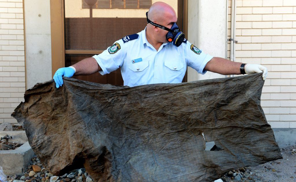 Senior Constable Luke Pryke at the Tweed police station with the sleeping bag. Senior Constable Luke Pryke at the Tweed police station with the sleeping bag.