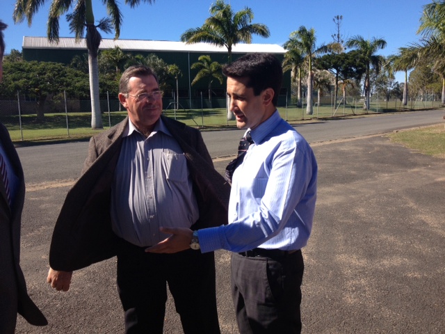 Canegrowers' Dale Hollis and David Crisafulli in Bundaberg this morning to welcome the first sugar export ship loading since the floods. Canegrowers' Dale Hollis and David Crisafulli in Bundaberg this morning to welcome the first sugar export ship loading since the floods.