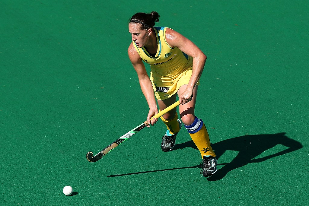 Madonna Blyth of Australia runs onto the ball during the International Test match between the Australian Hockeyroos and Korea at Perth Hockey Stadium on April 27, 2013 in Perth, Australia. Madonna Blyth of Australia runs onto the ball during the International Test match between the Australian Hockeyroos and Korea at Perth Hockey Stadium on April 27, 2013 in Perth, Australia.