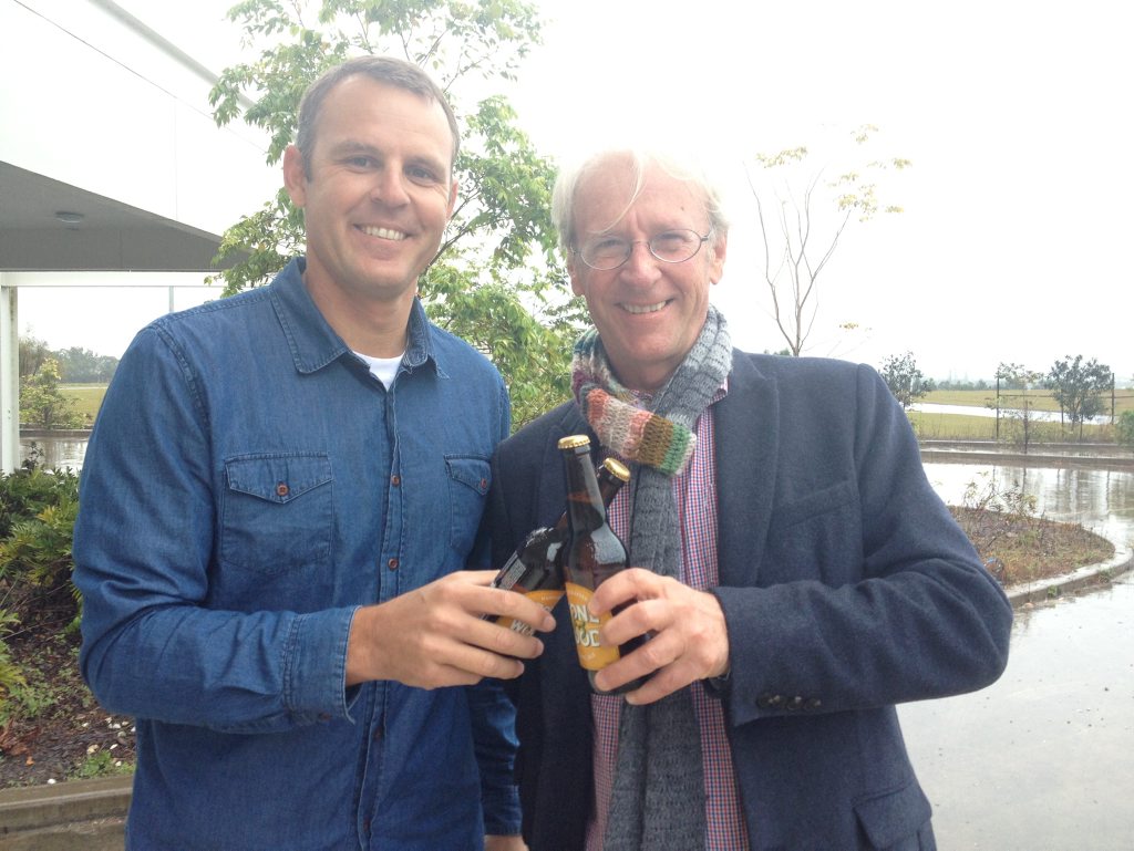 Ross Jurisich, one of Stone and Wood Brewing Co three directors and Mayor Barry Longland are looking forward to the new business opening up in town.