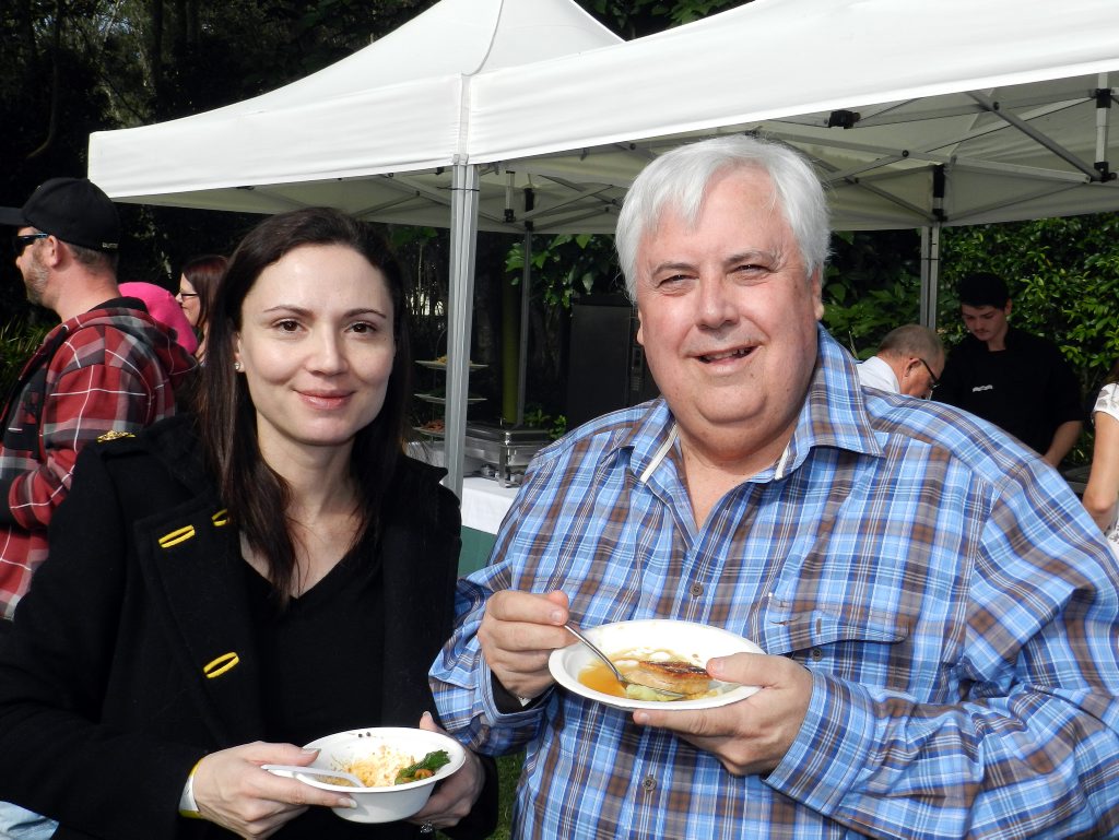 Clive Palmer and his wife Anna grab a bite to eat at Chefs Alfresco held at his Yaroomba resort on Sunday. Clive Palmer and his wife Anna grab a bite to eat at Chefs Alfresco held at his Yaroomba resort on Sunday.