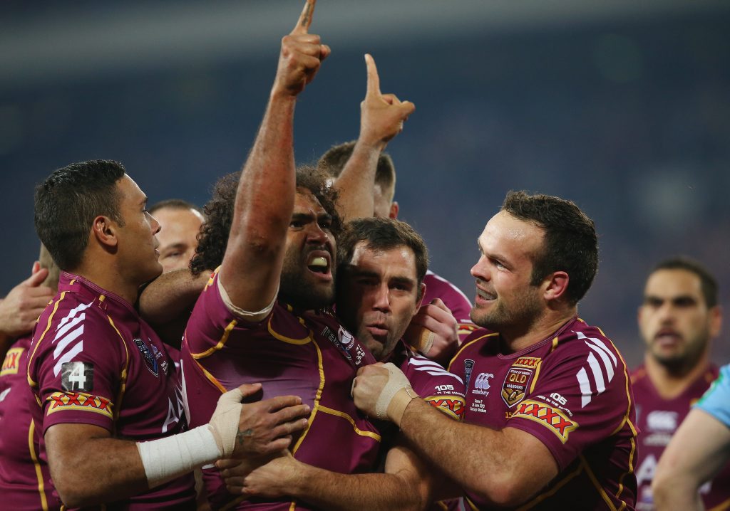 GREAT START: Sam Thiaday crossed the line early in State Of Origin game two to the cheers of thousands of Queenslanders. 