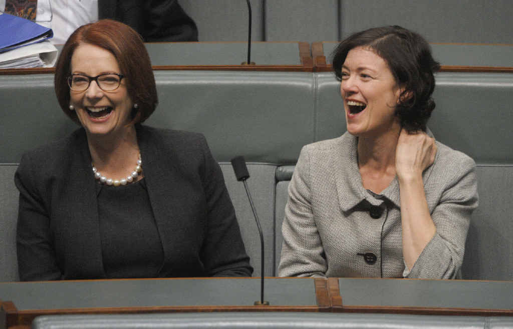 Former Prime Minister Julia Gillard (left) and Labor MP Kirsten Livermore share a laugh together in June 2013. Former Prime Minister Julia Gillard (left) and Labor MP Kirsten Livermore share a laugh together in June 2013.