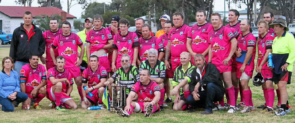 PINK DAY PRIDE: The Inglewood Roosters after winning the Patron’s Trophy in the Border Rugby League at Inglewood on Saturday.