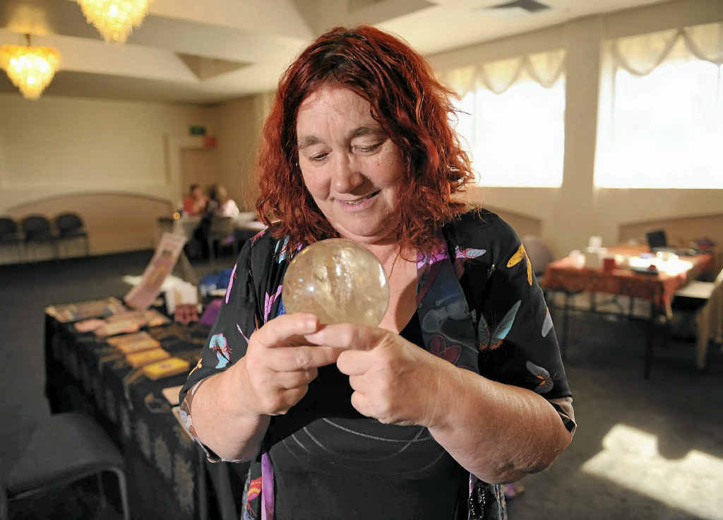 Psychic Cassandra Eason gazes into her crystal ball at the Australian Psychic Expo, which is on until Sunday at the Rocky Glen Hotel in Gladstone. Psychic Cassandra Eason gazes into her crystal ball at the Australian Psychic Expo, which is on until Sunday at the Rocky Glen Hotel in Gladstone.