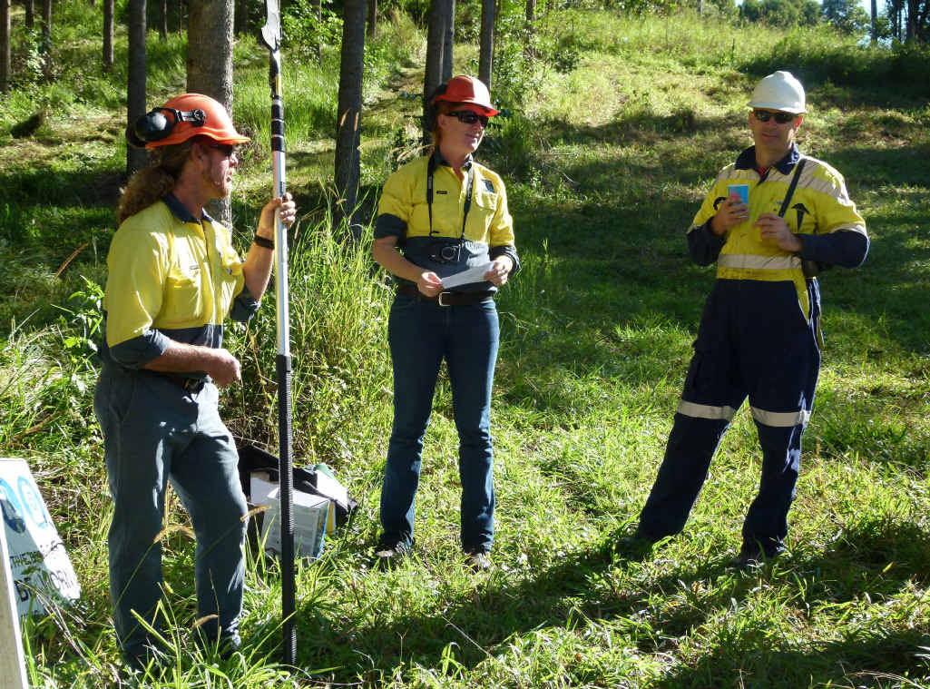 FIELD DAY: Gary Clarke, Kaara Shaw, PFSQ and property owner Andrew Sinclair. FIELD DAY: Gary Clarke, Kaara Shaw, PFSQ and property owner Andrew Sinclair.