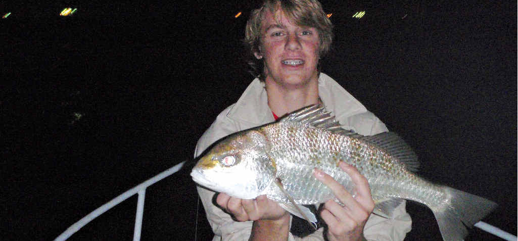 Nathan Barker holds up a nice grunter from the Nautilus wreck recently. Nathan Barker holds up a nice grunter from the Nautilus wreck recently.