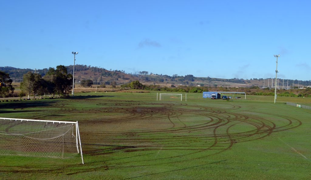 The damage caused by a vehicle being driven on Lismore Thistles Soccer Club's grounds. Photo Contributed The damage caused by a vehicle being driven on Lismore Thistles Soccer Club's grounds. Photo Contributed