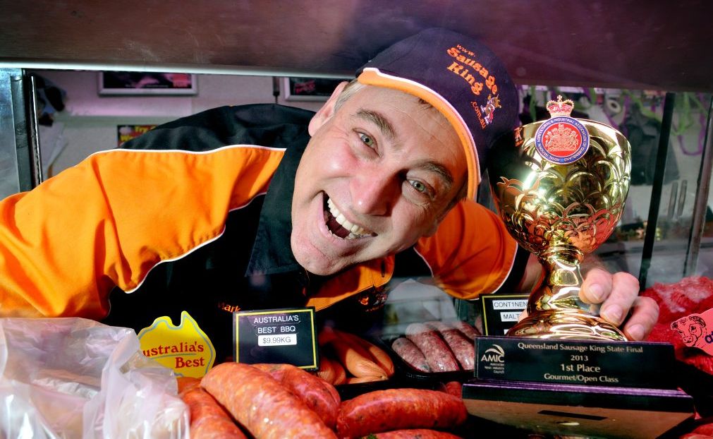Mark Nolan shows off his prize winning bush tomato sausages. Mark Nolan shows off his prize winning bush tomato sausages.