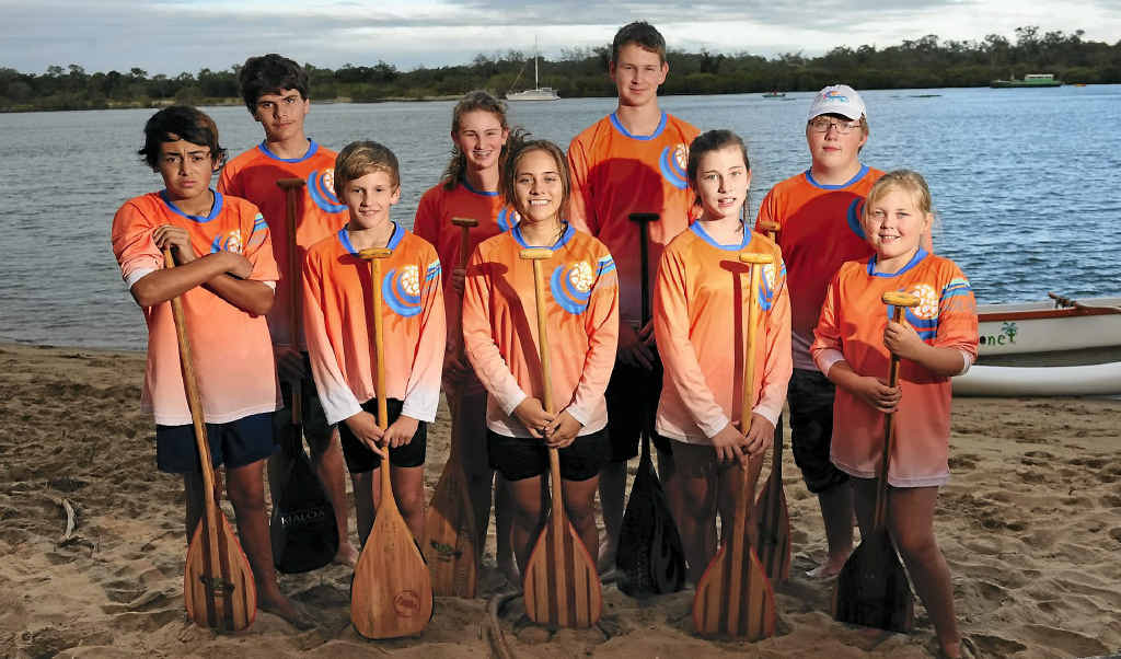 ON POINT: Canoe Point Outriggers Club; (back row) Connor Bradshaw, 14, Erin Hurst, 13, Mitchell Hurst, 15, and Alex Farbotko, 15; (front) Mihara Puata-Sutherland, 12, Josh Hurst, 11, Deaana Kingi, 13, Siena Linforth, 10, and Libby Farbotko, 11. ON POINT: Canoe Point Outriggers Club; (back row) Connor Bradshaw, 14, Erin Hurst, 13, Mitchell Hurst, 15, and Alex Farbotko, 15; (front) Mihara Puata-Sutherland, 12, Josh Hurst, 11, Deaana Kingi, 13, Siena Linforth, 10, and Libby Farbotko, 11.