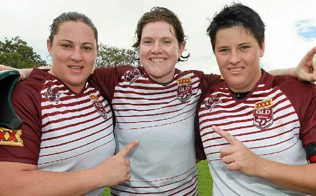 Southern Downs and Maroons trio Stephanie Hancock, Jo Barrett and Heather Ballinger are playing for Australia in England. Southern Downs and Maroons trio Stephanie Hancock, Jo Barrett and Heather Ballinger are playing for Australia in England.