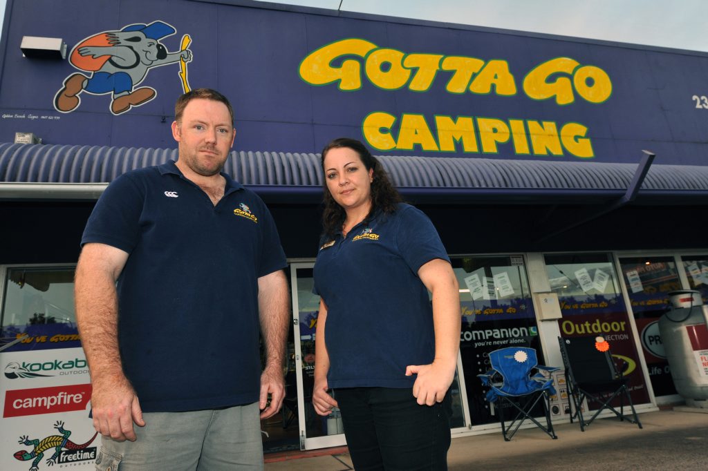 Caloundra's Gotta Go Camping is closing down after nearly 20 years of trading, much to the disappointment of owner Athol Dagger and sales assistant Lisa Granado. Photo: Iain Curry / Sunshine Coast Daily Caloundra's Gotta Go Camping is closing down after nearly 20 years of trading, much to the disappointment of owner Athol Dagger and sales assistant Lisa Granado. Photo: Iain Curry / Sunshine Coast Daily