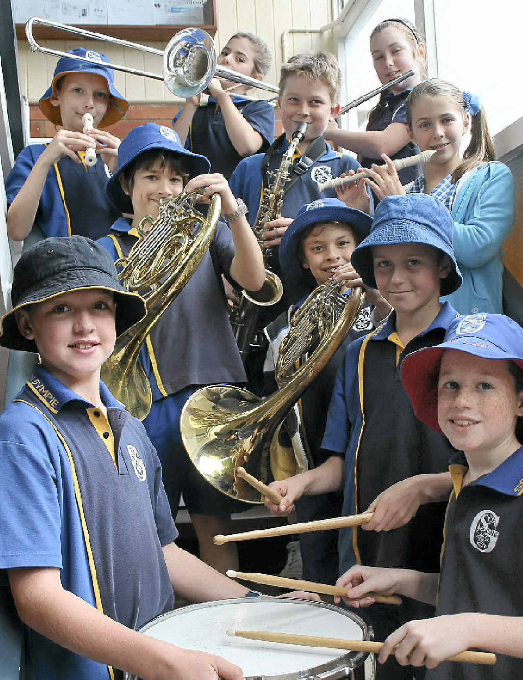 THEY’RE BIG: Among the 54 primary school students from Gympie South, Gympie West, One Mile, Gympie East and Central state schools taking part in the world’s biggest orchestra attempt are Gympie South students (back,from left) Sean Alexander, Indiana Hehir, Dylan Moore and Shaylee Dennis, (middle) Kaison Sheppard, Dylan Vandermaat and Annabelle Horne, (front) Rory Nicol, Lachlan Kennedy and Clinton Long. THEY’RE BIG: Among the 54 primary school students from Gympie South, Gympie West, One Mile, Gympie East and Central state schools taking part in the world’s biggest orchestra attempt are Gympie South students (back,from left) Sean Alexander, Indiana Hehir, Dylan Moore and Shaylee Dennis, (middle) Kaison Sheppard, Dylan Vandermaat and Annabelle Horne, (front) Rory Nicol, Lachlan Kennedy and Clinton Long.