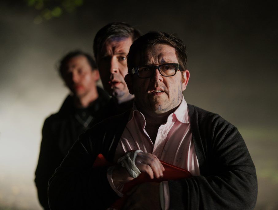 Nick Frost, front, with Paddy Considine and Simon Pegg pictured behind, in a scene from the movie The World's End. Nick Frost, front, with Paddy Considine and Simon Pegg pictured behind, in a scene from the movie The World's End.