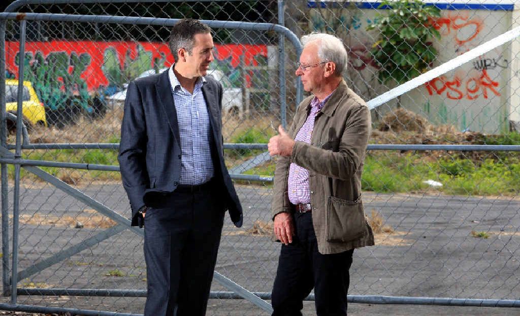 YOU BEAUTY: Wharf St businessman Chris Holt, of McGrath property, chatting with Tweed Mayor Barry Longland about plans to beautify the city centre. YOU BEAUTY: Wharf St businessman Chris Holt, of McGrath property, chatting with Tweed Mayor Barry Longland about plans to beautify the city centre.