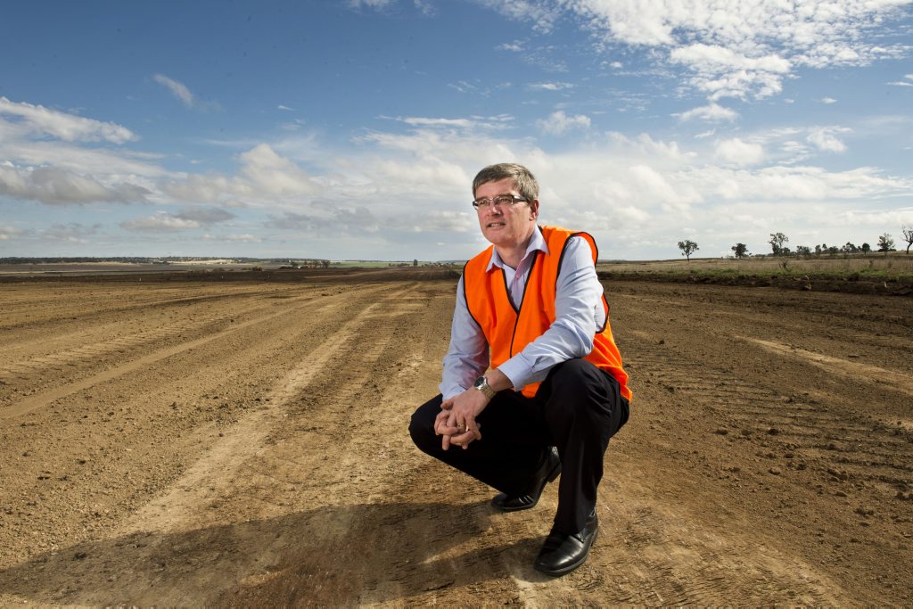 A 2013 file image of Wagners Wellcamp Airport Project Manager Phil Gregory on site. A 2013 file image of Wagners Wellcamp Airport Project Manager Phil Gregory on site.