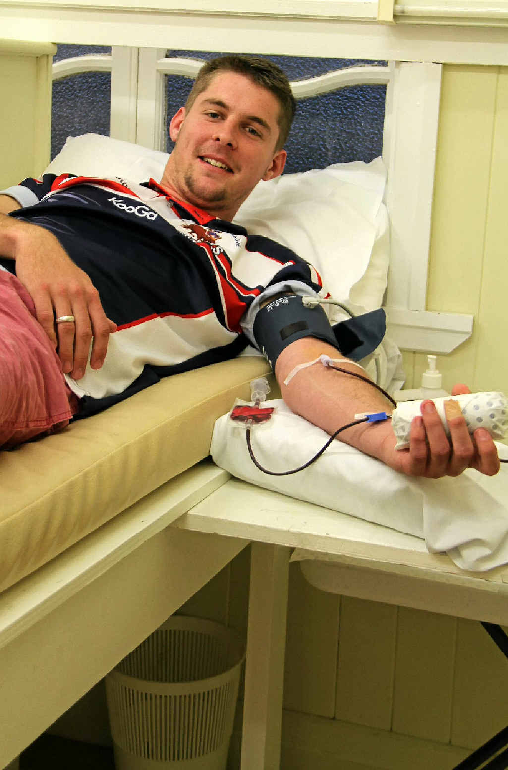 Warwick Cowboys player Ayrton Friedrichs ready to bleed for a good cause at Warwick Red Cross centre on Tuesday night.