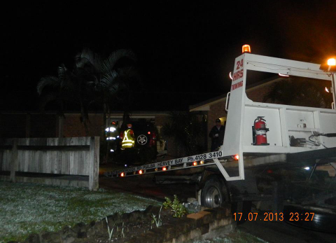 A tow truck at the scene of the four-wheel drive crash in Pialba. A tow truck at the scene of the four-wheel drive crash in Pialba.