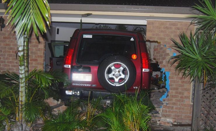A four-wheel drive crashed through wall of house in Olive Crt, Pialba during State of Origin III. A four-wheel drive crashed through wall of house in Olive Crt, Pialba during State of Origin III.