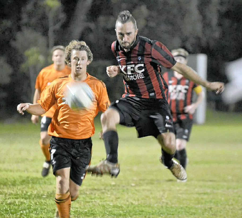 AIRTIME: Alstonville’s Nathan Collins gets airborne during his side’s crushing victory over Lennox Head Sharks. The 9-0 thrashing boosted Villa’s hopes of reaching this year’s finals. AIRTIME: Alstonville’s Nathan Collins gets airborne during his side’s crushing victory over Lennox Head Sharks. The 9-0 thrashing boosted Villa’s hopes of reaching this year’s finals.