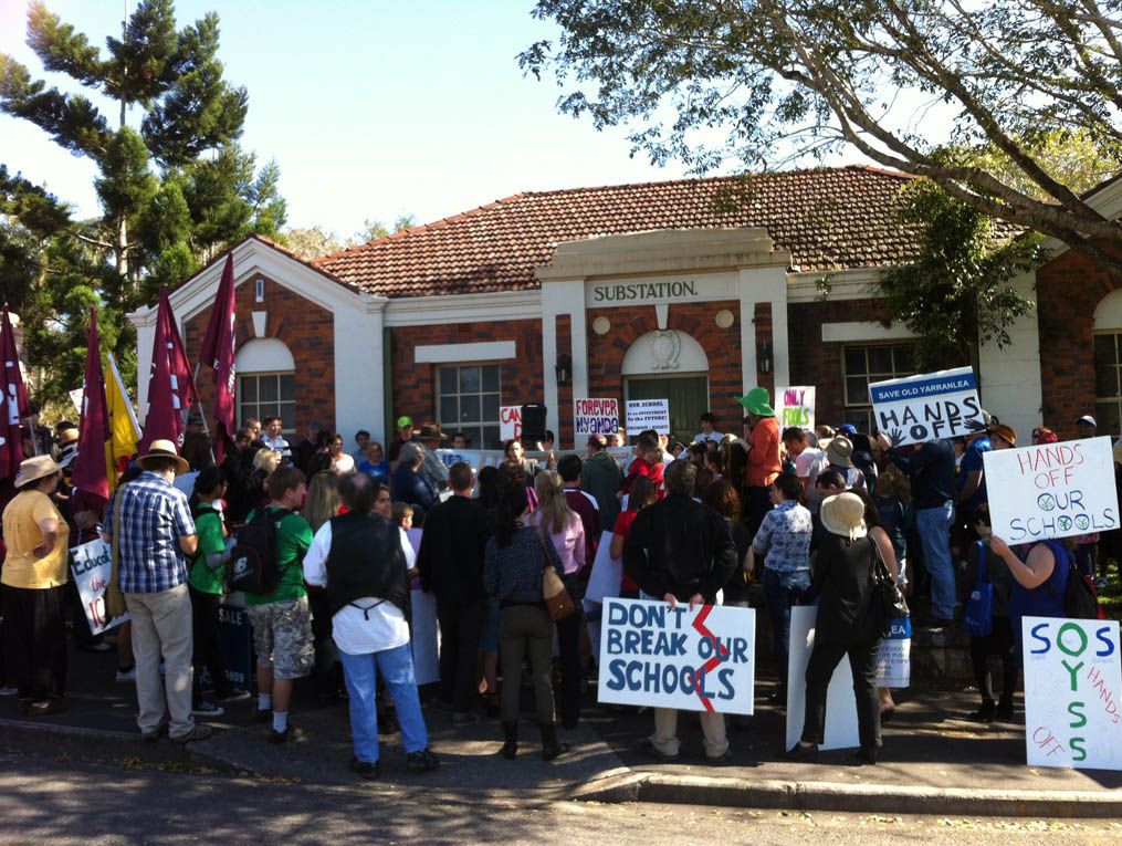 Protestors gathered outside the LNP State Convention in Brisbane.