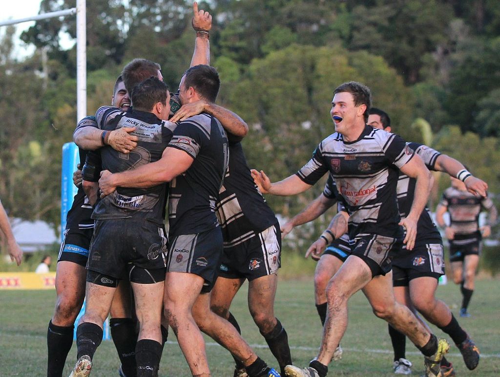 Tweed Seagulls celebrate the game winning try by captain Matt King against East Tigers - QRL Round 18, July 21, 2013. Tweed Seagulls celebrate the game winning try by captain Matt King against East Tigers - QRL Round 18, July 21, 2013.