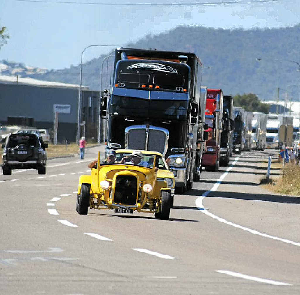 CONVOY: The V8 Supercar transporters roll into town ahead of the Sucrogen Townsville 400. CONVOY: The V8 Supercar transporters roll into town ahead of the Sucrogen Townsville 400.