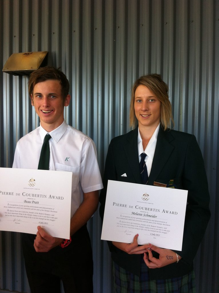 RECOGNITION: Kepnock State High's Beau Pratt and St Luke's Melanie Schmeider were both received the Pierre de Coubertin Award for their sporting achievements. Photo Contributed RECOGNITION: Kepnock State High's Beau Pratt and St Luke's Melanie Schmeider were both received the Pierre de Coubertin Award for their sporting achievements. Photo Contributed