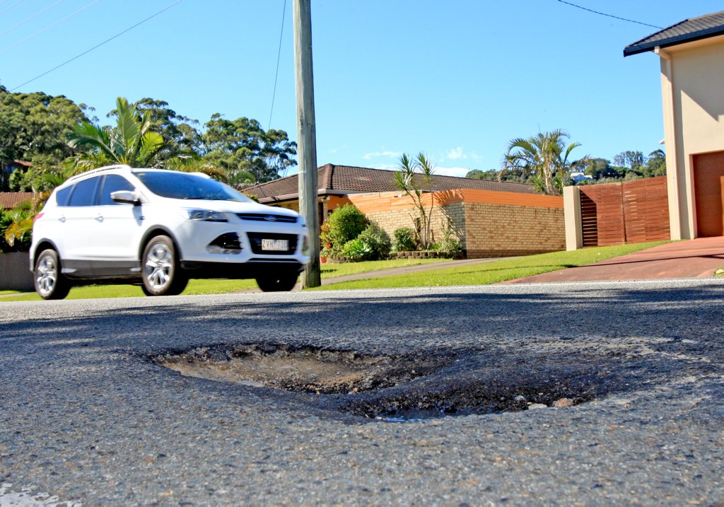 A large pothole on Ducat street, Tweed heads. 