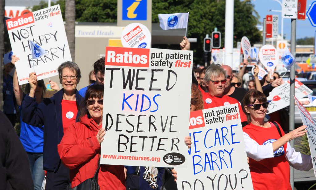 Nurses protest on Wharf street in Coolangatta. Nurses protest on Wharf street in Coolangatta.