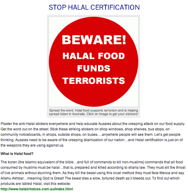A page from the Restore Australia website selling anti-Islam stickers. A page from the Restore Australia website selling anti-Islam stickers.