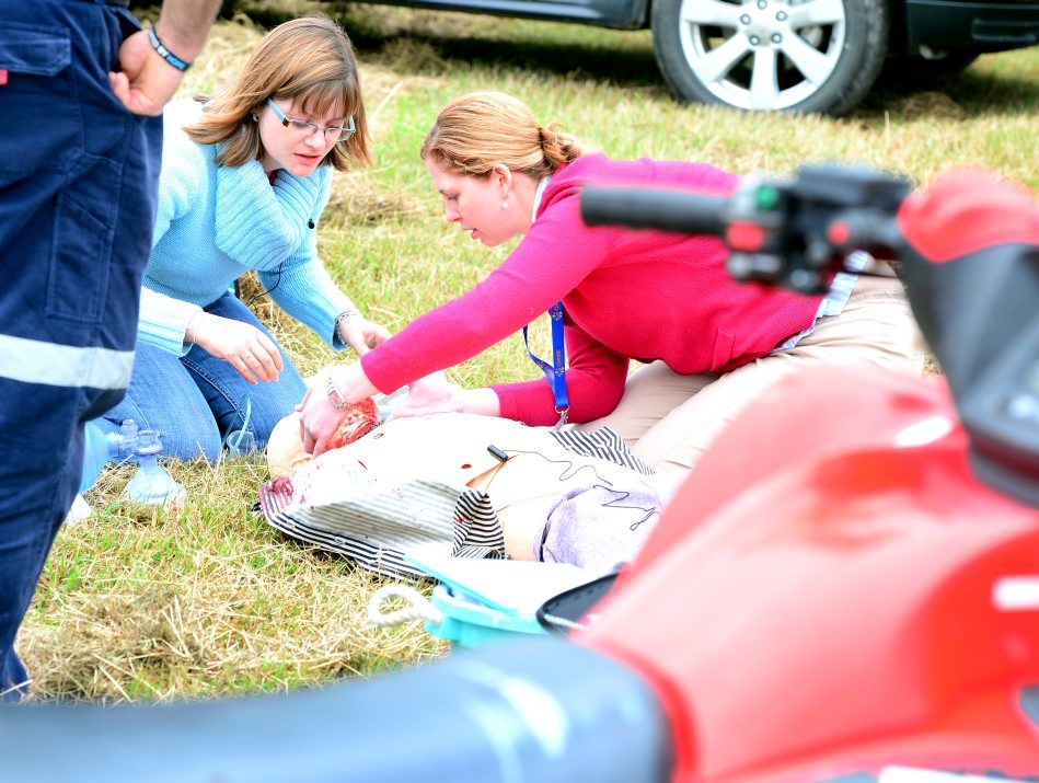 Naomi Farragher and Lucinda Ingram train in a rural accident scenario, with a quad bike accident scene. Rural General Practice workshop at Fitzroyvale, Thompsons Point Road, Rockhampton. Photo Sharyn O'Neill / The Morning Bulletin