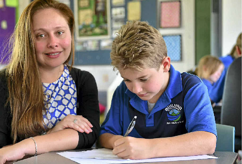 Builyan State School principal Amelia Jenkins with student Sean Hayes, 10. Builyan State School principal Amelia Jenkins with student Sean Hayes, 10.