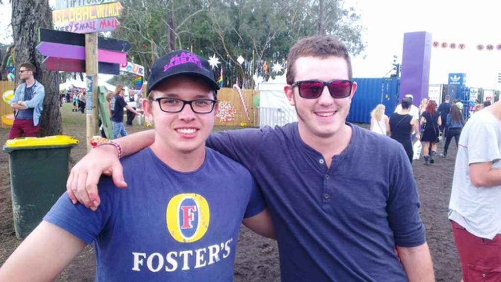 James Mccomishie and Bryce Tippens from Cairns were having a ball at Splendour in the Grass. James Mccomishie and Bryce Tippens from Cairns were having a ball at Splendour in the Grass.