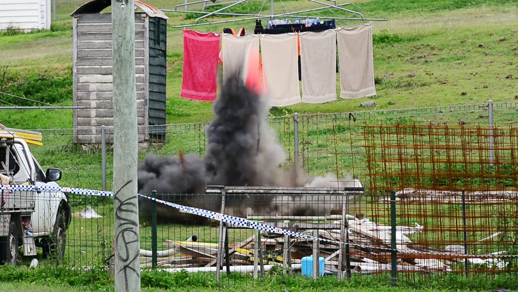 The Police Bomb Squad detonated several more explosives yesterday at a house in West Ipswich. The Police Bomb Squad detonated several more explosives yesterday at a house in West Ipswich.