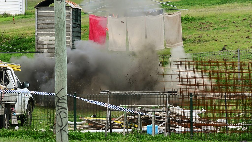 The Police Bomb Squad detonated several more explosives yesterday at a house in West Ipswich. Photo: David Nielsen / The Queensland Times The Police Bomb Squad detonated several more explosives yesterday at a house in West Ipswich. Photo: David Nielsen / The Queensland Times