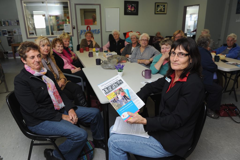 Gloria Weller from COTA Queensland talks about older people and depression at the Halcro Street Community Centre. Gloria Weller from COTA Queensland talks about older people and depression at the Halcro Street Community Centre.