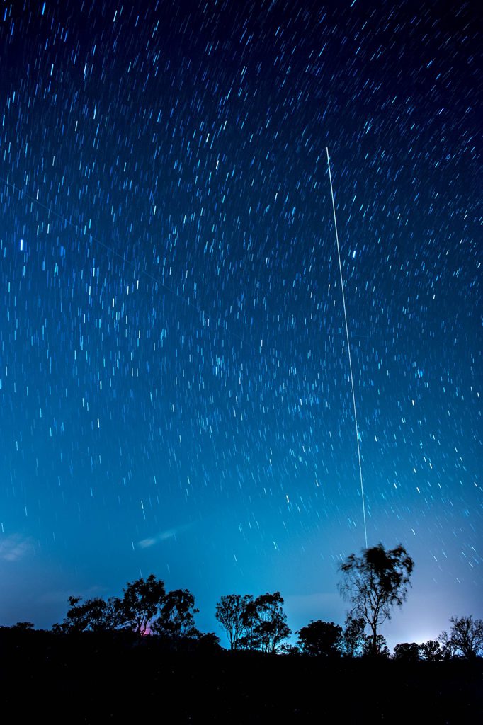 International space station crossing the night sky.