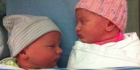 The newly born Weekes twins Parker on the left, Poppy on the right. The newly born Weekes twins Parker on the left, Poppy on the right.