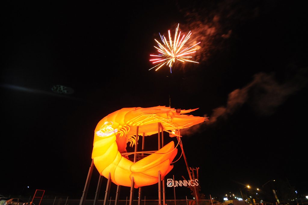 The laser show at the Big Prawn in Ballina on Friday night. Photo Doug Eaton / The Northern Star The laser show at the Big Prawn in Ballina on Friday night. Photo Doug Eaton / The Northern Star