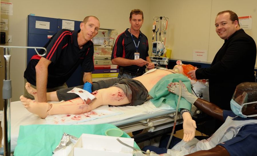 Simulation co-ordinator Steven Schofield and simulator educator Ken Karrasch conduct a demonstration for director of Simulation Clinical Skills Development Centre Dylan Campher. Simulation co-ordinator Steven Schofield and simulator educator Ken Karrasch conduct a demonstration for director of Simulation Clinical Skills Development Centre Dylan Campher.